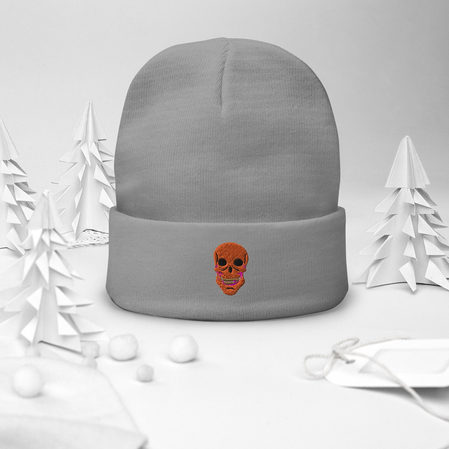 Embroidered Skull Dayz Beanie (orange) - Skull Dayz