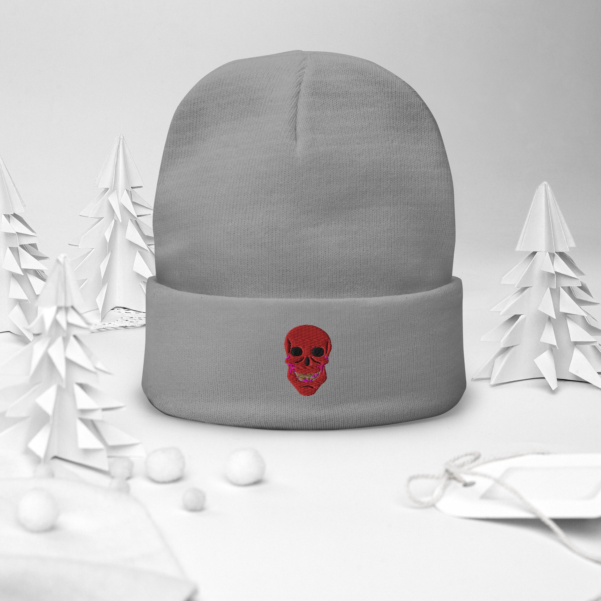 Embroidered Skull Dayz Beanie (red) - Skull Dayz