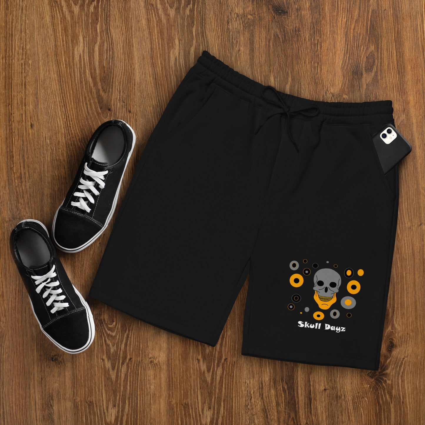 Abstract Orange and Gray Skull Dayz fleece shorts - Skull Dayz