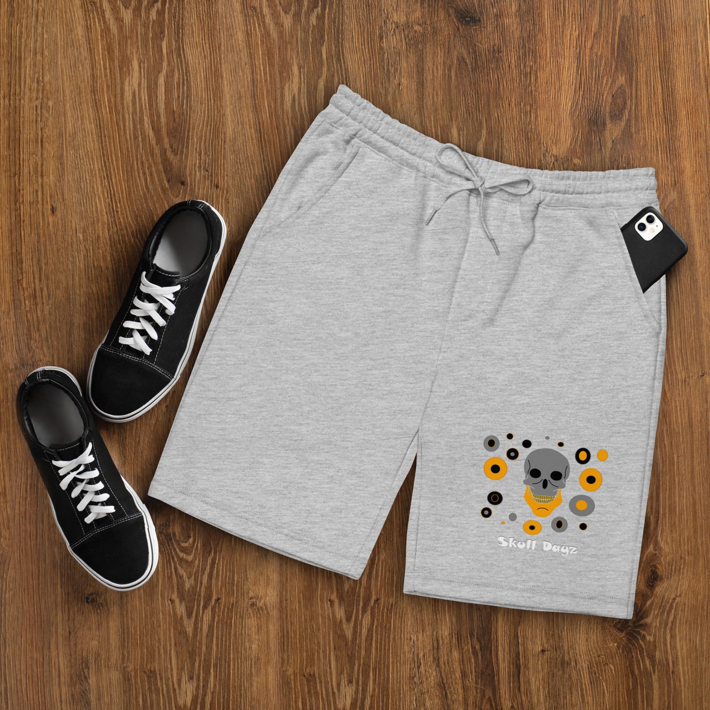 Abstract Orange and Gray Skull Dayz fleece shorts - Skull Dayz