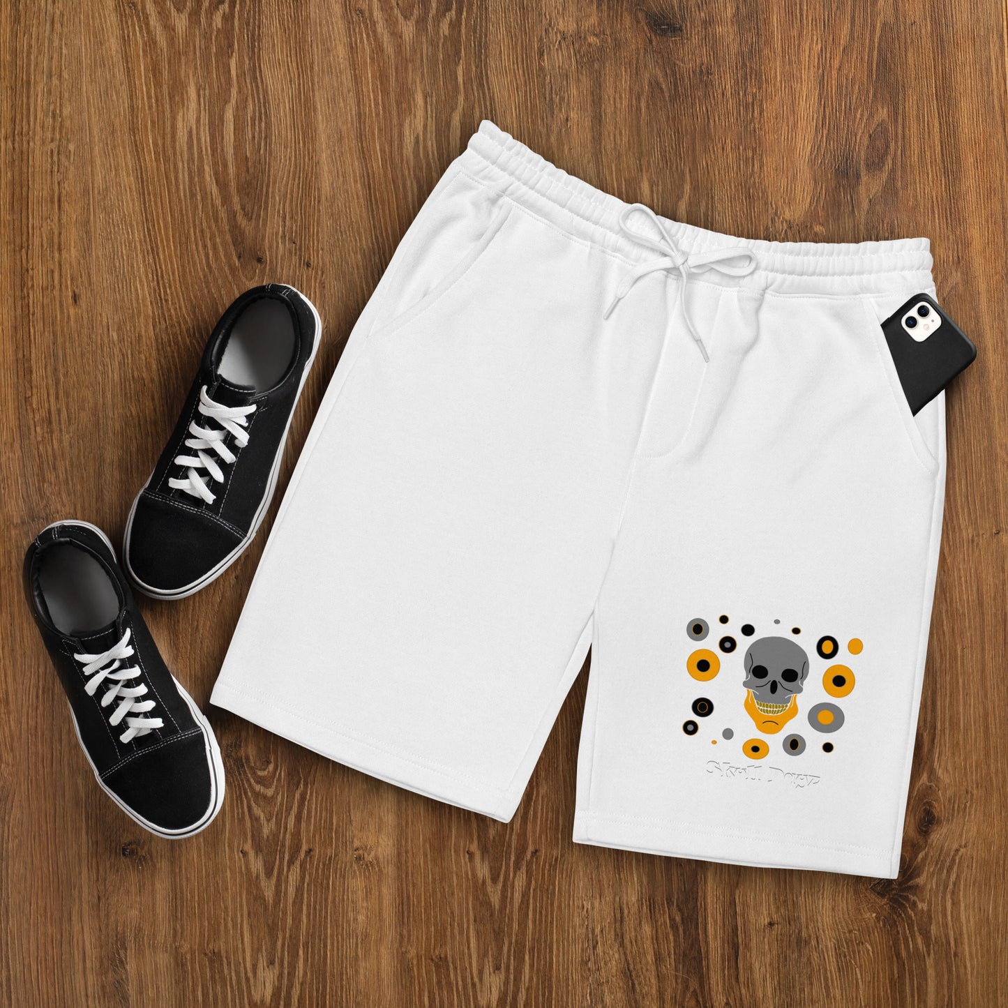 Abstract Orange and Gray Skull Dayz fleece shorts - Skull Dayz